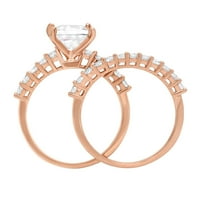 2. CT Princess Cut истински истински естествен диамант VS1-VS I-J 14K Розово злато ангажиране Сватбен булчински комплект Дизайнер Пръстен BW Set Size 4