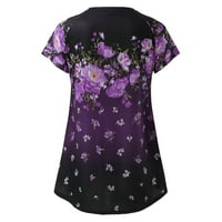 Дамски тениски отпечатват свободни raglan с къс ръкав туника тениска лилаво xxxxl