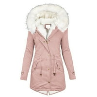 Wofeydo Winter Coats за жени, жени плюс размер зимно палто, яке с дълъг ръкав на яка, винтидж сгъстяващо палто, дебела подплатена връхна дъска с големи якички, зимни дрехи за жени розово l