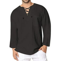 Азрийски мъжки дрехи, мъжки ризи ежедневни плътни цветове с дълъг ръкав с дълъг ръкав V-образно пуловер летни блузи върхове просвет