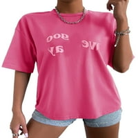 Небрежно кръгла шийка с дължина на лакътя гореща розова женски тениски