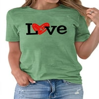 Жените любовни букви сърдечни графични печат с къс ръкав тениска