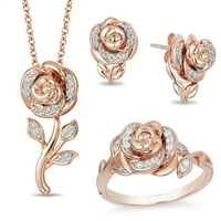 Модни розови кристали бижута комплекти Обица педант Колие пръстен за жени Розово Злато Сватба годишнина валентинки подарък
