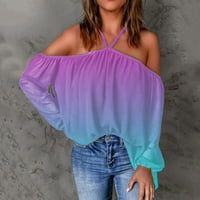 Zodggu Trendy Deals Lounge от рамото халтер блуза за жени цветя омбре отпечатана тениска с дълъг ръкав свободно годни пуловер от т.
