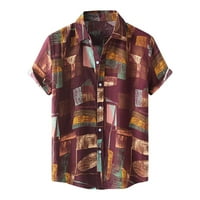Мъжки летни тропически ризи с къс ръкав бутон надолу по хавайски ризи ежедневни цветни печат плаж