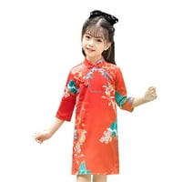 Рокля за малко дете с дълъг ръкав cheongsam performance пролет есен момичета ретро танг рокля рокля момиче етнически стил ханфу