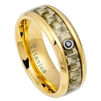 Комфортна форма на титанов сватбен пръстен златни въглеродни влакна инкрустация 0.07 КТ черен диамантен пръстен