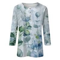 HHEI_K Женска нова яка от копче модна печат седем ръкави ретро тениска с тънка горна ежедневна върхове