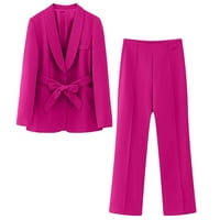 Розови екипировки за жени дълъг ръкав плътен цвят Колан костюм панталони палто панталони комплекти Плюс размер тренировка комплекти за жени горещ розов Размер