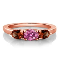 Скъпоценен камък ЦАР 18К розово злато позлатен Сребърен пръстен кръг розов моасанит Гранат