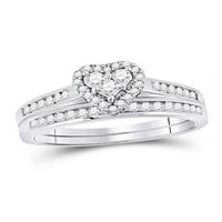 Солидна 14k бяло злато диамантен сърдечен булчински сватбен годежен пръстен лента комплект CT. - Размер 7.5