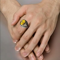 Duhgbne Fashion Vintage Големи овални пръстени от естествен камък Мъжки реколта инкрустирани жълти червени цирконови мравки пръстени Женски сватбени пръстени