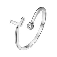 Модни покрити сребърни букви с диамантен регулируем пръстен Дами бижута Фънки пръстени за жени