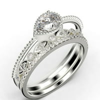 Минималистичен 2. Карат круша нарязана диамант Moissanite Classic годежен пръстен, модерен сватбен пръстен в 10K плътно бяло злато, обещаващ пръстен, ожесточен пръстен, юбилеен пръстен, трио пръстени