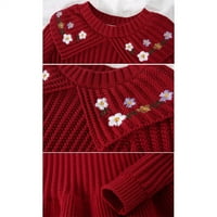 1-т деца малко дете бебе момиче пуловер рокля флорална бродерия Оребрени трикотажни пуловери рокли за малки момичета,бежово, 6-години