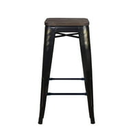 Leejay Antique Black Counter Height Barstool с дървена седалка, комплект от 2