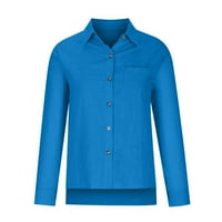 Ризи с дълъг ръкав за жени гореща продажба дамски солиден цвят v шия разхлабена блуза дълъг ръкав ежедневна работна туника върхове с джоб