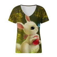Дамски Великденски ризи зайче Великденски яйца графичен чай къс ръкав Смешни тениска в Деколте мека блуза Великденски подарък за жени