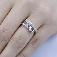 Zircon Inlaid Hollow Mom Letter Finger Band Ring Day's Day Gifts Copper Zircon Silver