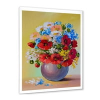 Натюрморт букет от сини и червени цветя