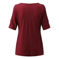 Тениски за жени Дамски ежедневни тениски v Врат и райета с къси ръкави цветни топи от женски тениски червени + xxl