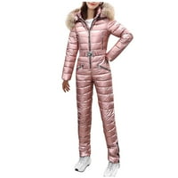 Набиране на трапчиви твърди цвят качулка ски костюм топло удебелено яке юфка костюм хляб костюм от едно парче ски костюм розово