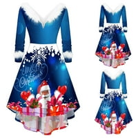 Коледна рокля на женската рокля -Plush панел с дълъг ръкав v яка асиметрична парти рокля