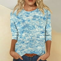 Летни Спестявания Клирънс！ ТОФОТЛ летни блузи за жени ръкави О-деколте ежедневни ризи Мода Флорални печатни удобни меки Блузи сини с