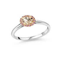 Gem Stone King 0. CT Peach Morganite Pink Lab Grown Diamond 10K бял златен пръстен с жълто злато Prongs