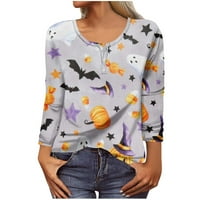 Ризи с дълъг ръкав за жени за жени Хелоуин модел печат Графични тийнейджъри Блузи Небрежни плюс размер Основни върхове Пуловер
