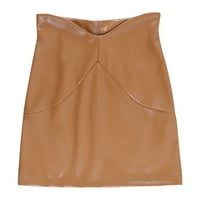 Кожени поли за жени Контрол на корема с висока талия Кожена мода All-Match Splicing Solid Skirt Khaki S