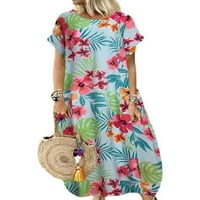 Rejlun Ladies Maxi рокли с къс ръкав дълъг рокля флорален принт Лятна плаж Sundress Bohemian Hawaiian Holiday Black 3xl