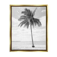 Ступел индустрии единична Палмово дърво монохромен тропически плаж растение снимка металик злато плаваща рамка платно печат стена изкуство, дизайн от графити Студия