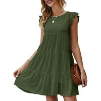 Bazyrey женски солидни летни рокли с къс ръкав модерни рокли за смяна зелени m