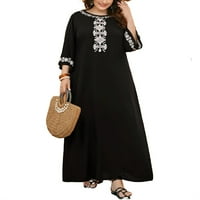 Женски бохо флорален черен кръгъл туника с ръкав плюс рокли с размер