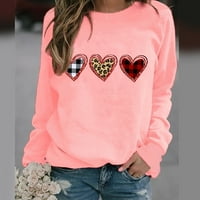 вожидаоке тениски за жени жени Плътен цвят блуза пуловер Топ любов модел печат суитчър розов м