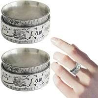 Аз съм достатъчно сребърен спинер медитация на глухарче реколта лоялна двойка пръстен Boho Band Finger Ring