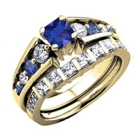 DazzlingRock Collection 14k White Diamond and Blue Sapphire Ladies Bridal Adgance Ring Set, жълто злато, размер 10