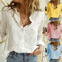 Женски бельо ризи ежедневни плътни цветови копчета Ревел блузи риза летни върхове xl жълто