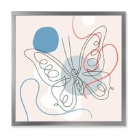 Дизайнарт 'една линия пеперуда рисуване върху форми на кубизъм' модерна рамка Арт Принт
