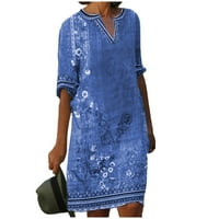 Клирънс рокля МИАРХБ жените етнически стил Печатни в-врата синьо КСЛ