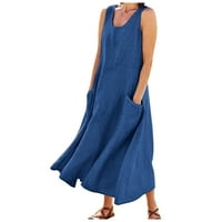 Yubatuo Женски летен небрежен разхлабена плътна цветна рокля без ръкав на джобни макси рокли за жени за жени