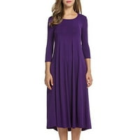 Рокля за жени, небрежен твърд цвят на жените в среден ръкав голям люлка с висока талия рокля лилаво 3XL