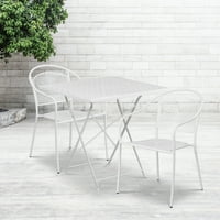 Flash мебели OIA Търговска степен 28 Квадратно бяло вътрешно-изходно стоманена стоманена сгъваема маса за вътрешен двор с кръгли задни столове