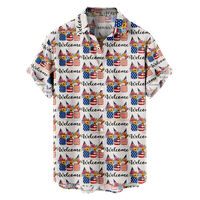 4 юли Мъжка хавайска риза САЩ национален флаг карикатура графични щампи риза яка 3д печат Открит улица с къс ръкав печат облекло спортни ежедневни