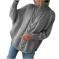 Плета пуловер жилетка за жени Дамски есен и зима нов хлабав кукла ръкав плета пуловер Плътен цвят половин Поло пуловер