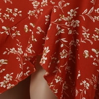 Женски бохо флорален печат опаковка нередовен печат ресни курорт плаж пола пола червена m