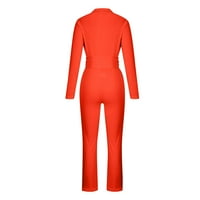 Дадария гащеризони за жени Дамски ежедневни твърди Джобни Гащеризони дълъг костюм за игра каишка Дълъг ръкав гащеризон + колан оранжеви жени