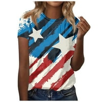 Sksloeg Женска блуза плюс размер свободно годно американско знаме отпечатан с къс ръкав ший на шията ежедневни патриотични върхове блуза ризи, небесно синьо xl