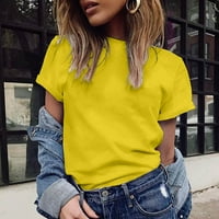Cuoff блузи за жени модни ежедневни плюс размер солидна тениска с v-образно деколте с къси ръкави женски върхове жълти 1x